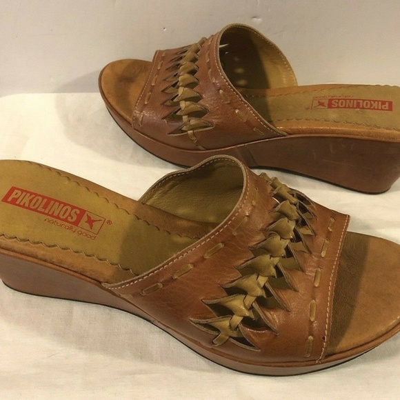 Pikolinos Brandy Brown Leather slip on slide wedge - Picture 3 of 7